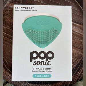 Pop Sonic Strawberry Facial Cleansing Device Turquoise New Silicone Brush